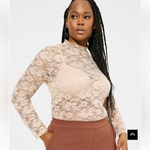 Sheer lace mock neck long sleeve top